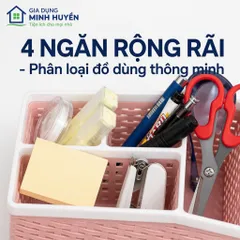 Khay Nhựa 4 Ngăn Tiện Lợi Size To – Hộp Đựng Mỹ Phẩm, Văn Phòng, Đồ Gia Dụng Gọn Gàng, Nhựa PP Bền Đẹp