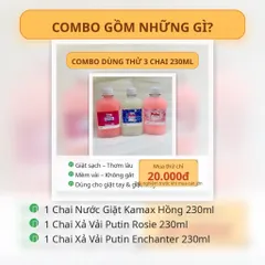 Combo Dùng Thử 3 Chai 230ml–Nước Giặt Kamax & Xả Vải Putin (Rosie + Enchanter) – Giặt Sạch, Thơm Lâu