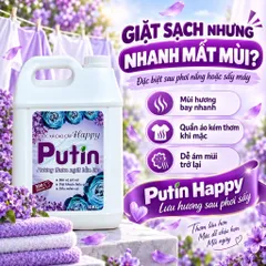 Nước Xả Vải Putin Happy 10KG Can Lớn Hạt Lưu Hương Thơm Lâu Sau Phơi Sấy Làm Mềm Vải
