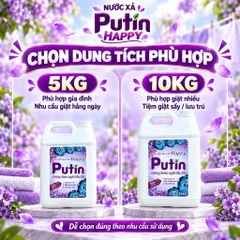 Nước Xả Vải Putin Happy 10KG Can Lớn Hạt Lưu Hương Thơm Lâu Sau Phơi Sấy Làm Mềm Vải