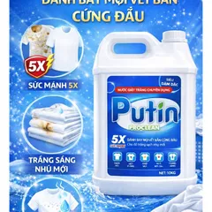 Nước Giặt Chuyên Dụng Putin 5X Pro Clean 10KG – Giặt Trắng, Khử Mùi Mạnh – Hàng Cho Tiệm Giặt