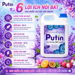 Nước Xả Vải Putin Happy Can 5kg 10kg Lưu Hương Hạnh Phúc Hương Hoa Cỏ Thanh Mát Dịu Êm