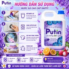 Nước Xả Vải Putin Happy Can 5kg 10kg Lưu Hương Hạnh Phúc Hương Hoa Cỏ Thanh Mát Dịu Êm