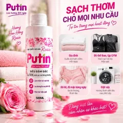 Tinh Cốt Xả Vải Putin Rosie 500ml Hạt Lưu Hương Đậm Đặc Gấp 10 Lần Làm Mềm Vải Thơm Lâu Sau Phơi Sấy