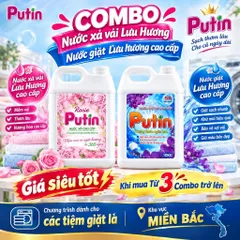Combo (Tổng 20kg) 2 can 10kg Putin: Nước Giặt & Nước Xả Vải - Lưu Hương Sau Phơi Sấy, Tiết Kiệm Cho Tiệm Giặt