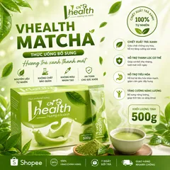 Bột dinh dưỡng Vhealth trà xanh matcha 500g 20 gói, ngũ cốc hỗn hợp hạt, protein thực vật, chất xơ FOS Inulin 824321