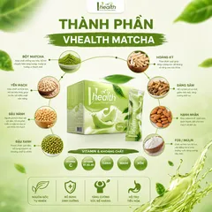 Bột dinh dưỡng Vhealth trà xanh matcha 500g 20 gói, ngũ cốc hỗn hợp hạt, protein thực vật, chất xơ FOS Inulin 824321