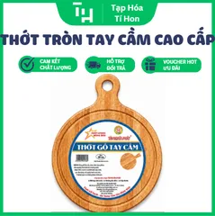 Thớt Gỗ Tay Cầm Tròn Cao Cấp, bề mặt sáng mịn và có các đường vân gỗ nổi bật (TH737)