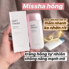 Kem chống nắng Missha Soft Finish Sun Milk SPF50+ PA+++ (nắp hồng date 6/2028) là sữa chống nắng vật lý lai hóa học