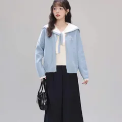Áo len xanh thắt dây cổ thủy thủ lồng kèm áo cardigan 2 trong 1