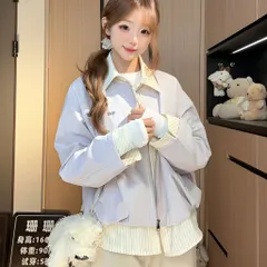 Áo Khoác Gió Nữ Bomber Phối Cổ Sơ Mi Kẻ Sọc Dáng Rộng Phong Cách Hàn Quốc