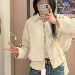 Áo Khoác Gió Nữ Bomber Phối Cổ Sơ Mi Kẻ Sọc Dáng Rộng Phong Cách Hàn Quốc