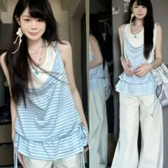 Áo hai dây nữ kẻ sọc phối lớp giả hai chi tiết dây rút eo phong cách Hàn Quốc, áo ba lỗ tanktop nữ năng động