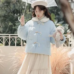 Áo phao nhung cổ bẻ lông cừu phối cúc khuy sừng gỗ mỏng nhẹ ngọt ngào