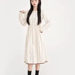 Set Váy Nữ Phong Cách Boho Vintage - Đầm Hoa Nhí Tay Bồng Phối Yếm Gile Thổ Cẩm Có Mũ Tua Rua
