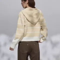 Áo khoác len hoodie có mũ kéo zip kẻ ngang phong cách Hàn Quốc