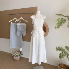 Set váy hai dây trơn màu viền ren trắng bèo đi biển nhẹ nhàng