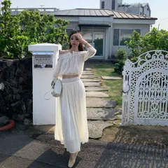 Set bộ áo voan tơ trễ vai phối ren viền hoa kèm chân váy dài maxi phong cách nhẹ nhàng đi biển
