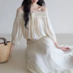 Set bộ áo voan tơ trễ vai phối ren viền hoa kèm chân váy dài maxi phong cách nhẹ nhàng đi biển