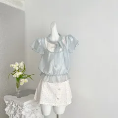 Áo voan tơ xanh tay cánh dơi thắt nơ cổ thêu hoa tiểu thư viền bèo hông