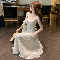 Váy Hai Dây Xanh Họa Tiết Loang Đính Hoa Nổi Sắc Màu Đi Biển Phong Cách Tiểu Thư (SẴN )