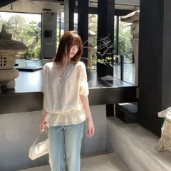 Áo sơ mi voan mỏng nhẹ đính khuy nhún bèo hông dáng rộng phong cách Hàn Quốc