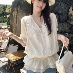 Áo sơ mi voan mỏng nhẹ đính khuy nhún bèo hông dáng rộng phong cách Hàn Quốc