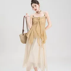 Áo Hai Dây Nâu Cổ V Viền Ren Xếp Tầng Vạt Xéo Đính Hoa Hồng Phong Cách Nàng Thơ Vintage (SẴN SHIP HỎA TỐC)