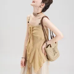 Áo Hai Dây Nâu Cổ V Viền Ren Xếp Tầng Vạt Xéo Đính Hoa Hồng Phong Cách Nàng Thơ Vintage (SẴN SHIP HỎA TỐC)