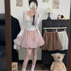 Chân váy lưới chấm bi ngọt ngào, chân chữ A cạp cao mùa hè kiểu dáng midi ba lê phồng xòe dành cho nữ (SẴN SHIP HỎA TỐC)