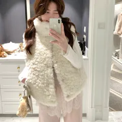 Áo phao gile hai mặt màu hồng chấm bi và lông cừu trắng cổ cao cho nữ