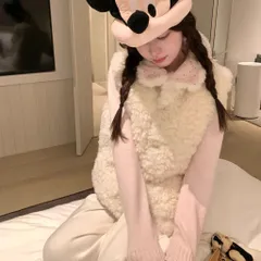 Áo phao gile hai mặt màu hồng chấm bi và lông cừu trắng cổ cao cho nữ