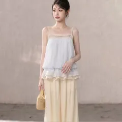 Áo hai dây voan tơ xanh phối ren ngực viền chun bo hông ngọt ngào
