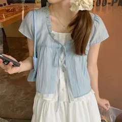 Áo babydoll kiểu hai lớp may liền kiểu khoác buộc dây viền bèo tiểu thư