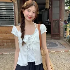 Áo thun babydoll tay ngắn bo chun phối áo dây hoa nhí và nơ ngực xinh xắn phong cách Hàn Quốc