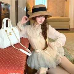 Áo ren lưới màu kem bèo nhún kèm dây eo nơ tiểu thư phong cách Pháp (XẢ)