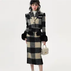 Set đầm dạ lông kẻ caro tay viền bông trắng. Set vest đầm croptop kẻ caro (sẵn XS, S ngắn đỏ)