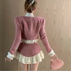 Set đầm váy dạ vest bèo đuôi cá ngắn hồng tiểu thư sang chảnh ( SẴN XS, S)