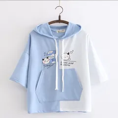 Áo thun hoodie hộp sữa hai màu chia nửa (xả hàng)