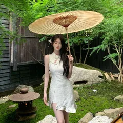 Đầm váy sườn xám Trung Quốc màu trắng sát nách