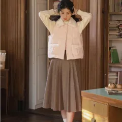 Áo phao gile hồng mỏng nhẹ phối lông cừu cổ bẻ dễ thương