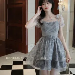 Váy loang màu thắt dây nơ lưới đính hoa công chúa (LOẠI I voan xòe) (sẵn xanh S)