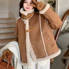 Áo khoác da lộn lót lông viền phối cúc khuy phong cách