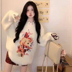 Áo len lông trắng dáng rộng dài in hình chú chó giáng sinh ( SẴN XẢ S,M,L)