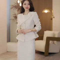 Set bộ đầm dạ vest kem óng ánh đuôi bèo sang trọng (SẴN)