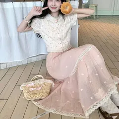 Set bộ váy voan hoa màu hồng phối áo kiểu bèo hoa nhí ngọt ngào tiểu thư