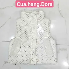 Áo phao gile chấm bi đen trắng cao cổ lót lông phối túi