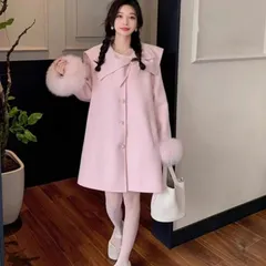 Áo choàng dạ lông dáng rộng đính tay lông xù bông tiểu thư