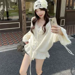 Áo len mỏng cổ chữ V thiết kế rút dây đính bông tròn viền bèo (SẴN)