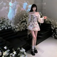 Váy voan hoa hồng cúp ngực xòe cuộn bèo xếp ly tiểu thư (sẵn S)